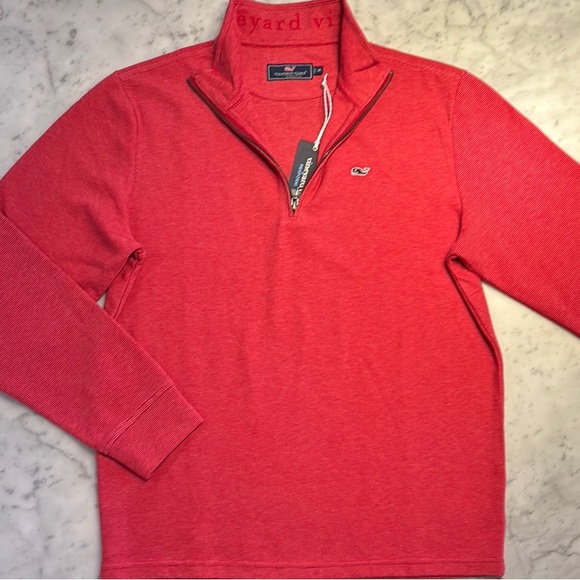 NWT Vineyard Vines Red Quarter-Zip Pullover Medium - Picture 1 of 5